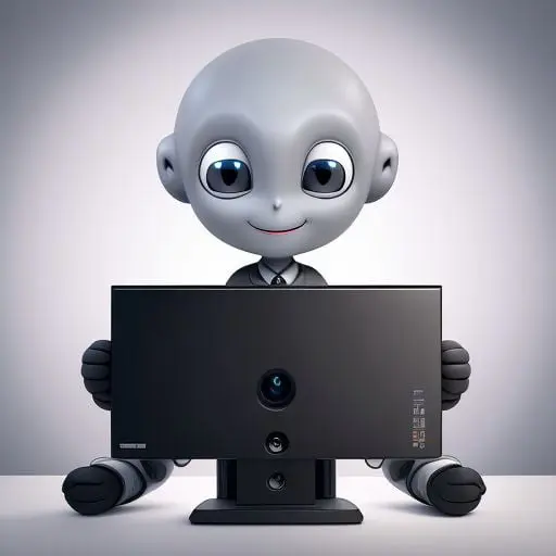 Personaje tecnológico aprendiendo frente a un ordenador