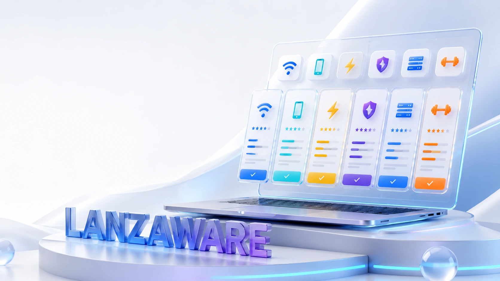 Ilustración futurista de comparativa de tarifas Lanzaware