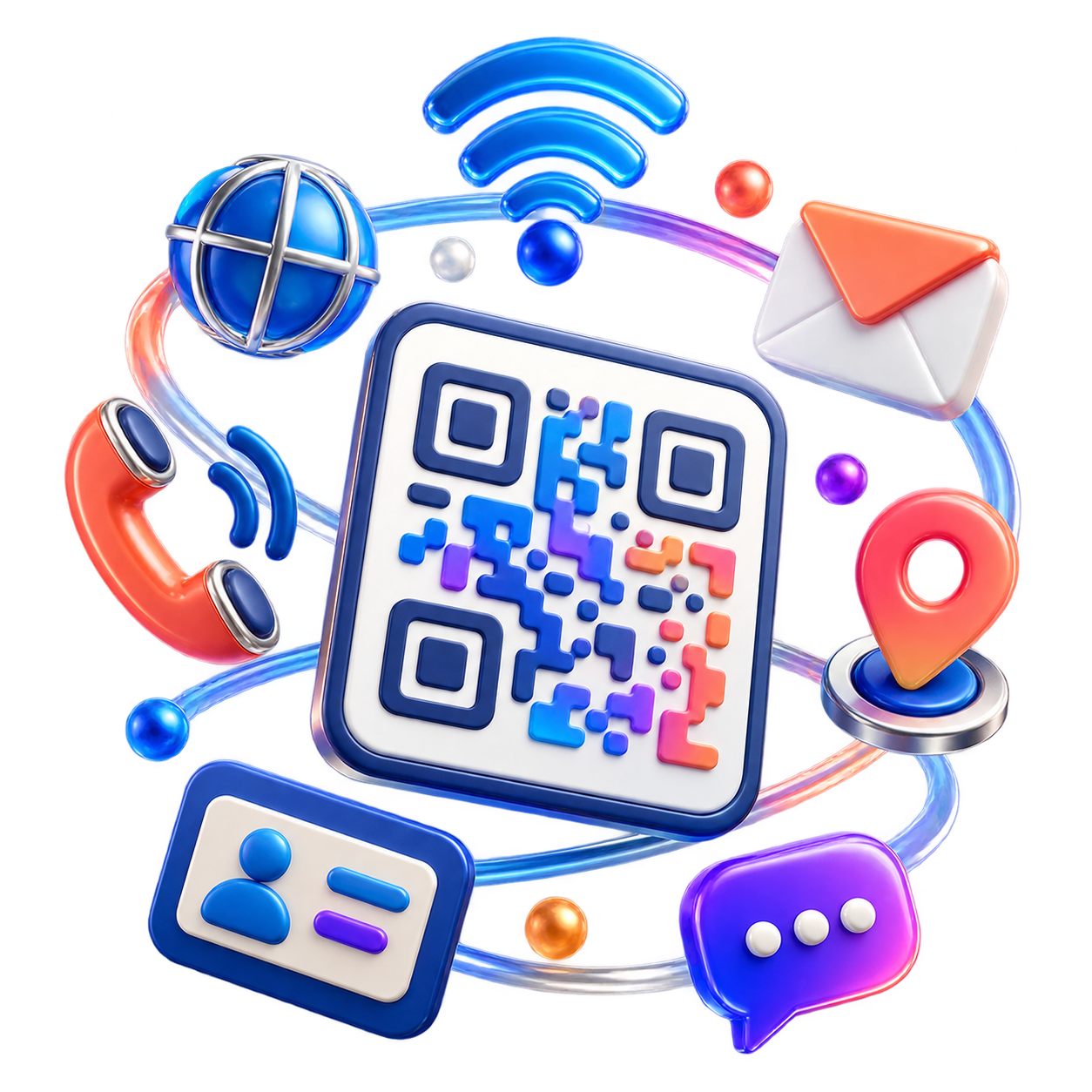 Símbolos de distintos usos alrededor de un código QR